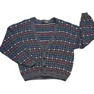 Vintage Scandia Wool Knit Cardigan Relaxed Grandpa Sweater Mens XL Grey Multi